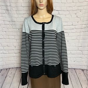 Karen Scott Gray Black Stripes Cardigan Size XL